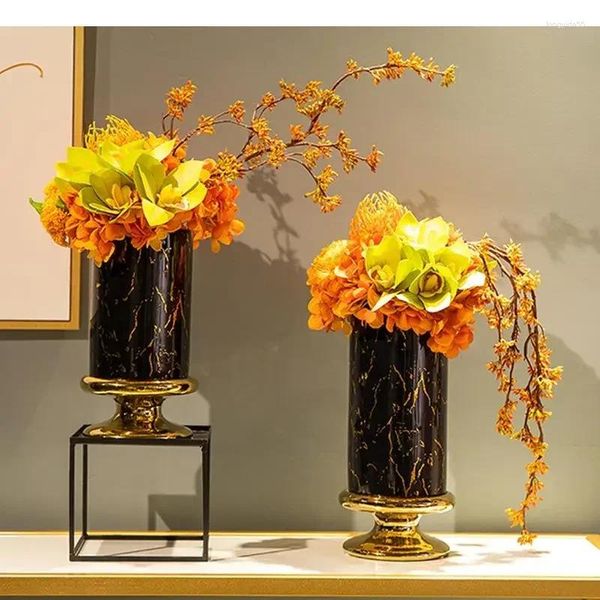 Vases Crafts Flower Light Texture Black Texture Table Céramique Salle vivante Décoration dorée Décorations Home Modern Vase de luxe Vase de luxe