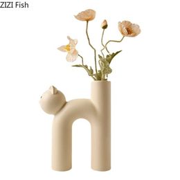 Vases Creative Alphabet chat Vase en céramique décoration de bureau fleurs artificielles arrangement de fleurs décoratives joli chaton Vases floraux