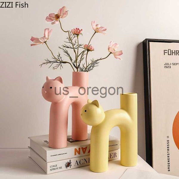 Vases Creative Alphabet Chat Vase En Céramique Décoration De Bureau Fleurs Artificielles Arrangement De Fleurs Décoratives Beau Chaton Vases Floraux x0630