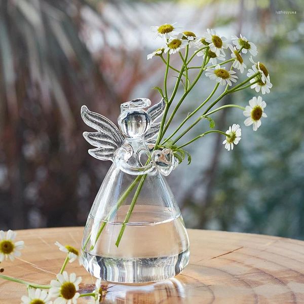 Vases Creative Angel Glass Small Vase Transparent Hydroponic Home Living Room Office Office Decoration Ornement