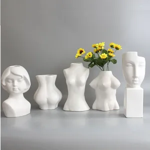 Vazen Creative Black and White Human Face Personality Body Art Vase Ceramic Crafts Desktop Abstract Home Decoration accessoires