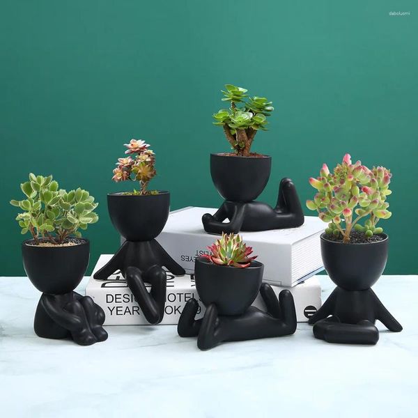 Jarrones Figura negra creativa Planta suculenta de macetas para decoración de mesa para el hogar cactus estatua abstracta en maceta planta planta