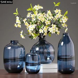 Jarrones creativos de flores secas hidropónicas azules, adorno para jarrón, sala de estar, dormitorio, mesa de comedor moderna, artesanías de vidrio