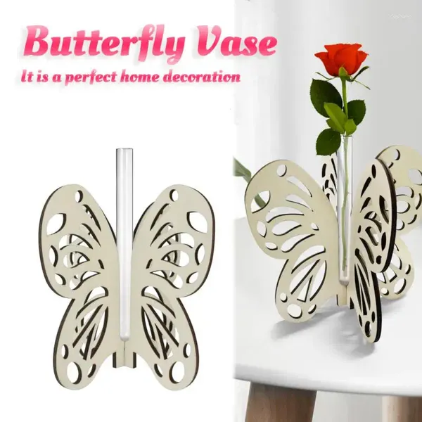 Vases Creative Butterfly Vase en bois Accueil Décoration de bureau Pot de fleur Cadre séché Décor Plante Bouteille