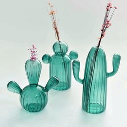 Vases Créative Cactus en forme de verre Vase Vase transparent Hydroponie Conteneur Plant Flowerpot Home Desktop Decorative Crafts Birthday