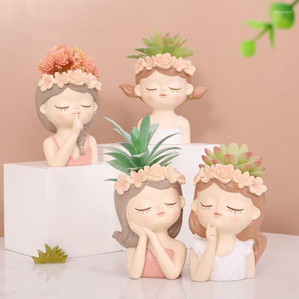 Vases Créatif Dessin Animé Fée Filles De Bureau Résine Petit Pot De Fleur Balcon Jardinage Micro Paysage Succulent Table Top Fleur-Planteur