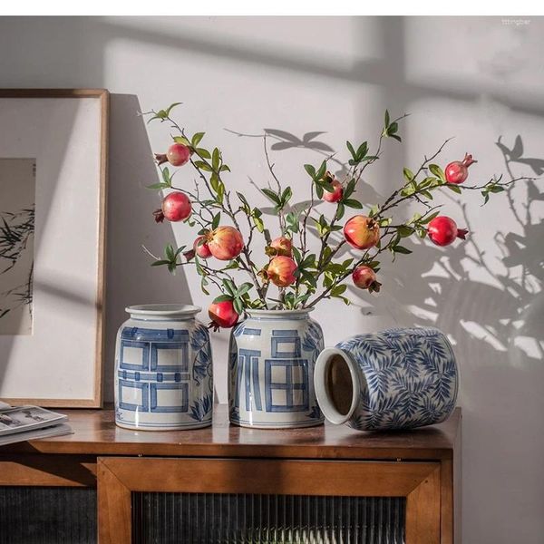 Vases créatives en céramique peint à la main bleu et blanc vase chinois de rangement rétro de salon arrangement de fleurs de salon