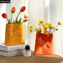 Vazen creatieve keramische tas tas vaas morandi kleur bloem arrangement container kantoor slaapkamer porseleinen huisdecoratie