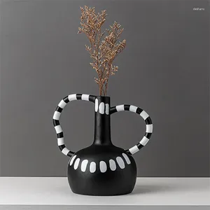 Vases Vase en céramique créatif points noirs et blancs, arrangement de fleurs, ornements artisanaux abstraits, décoration de la maison