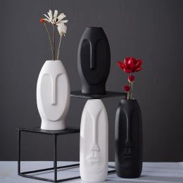 Vases Vase créatif en céramique pour fleurs, Pot de plantes, jardinière abstraite, tête humaine, visage, Vases de fleurs séchées, décoration de la maison, noir/blanc