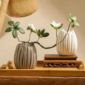 Vases Creative Vase En Céramique Japonais Classique Blanc/Gris Porcelaine De Table Fleur Artisanat Maison Salon Décoration Accessoires