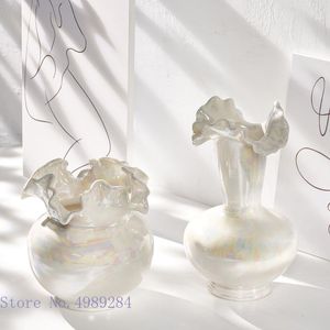 Vases Creative Vase en céramique Shell Gloss Fleur blanche abstraite Arrangement irrégulier Ornements hydroponiques Décoration de la maison