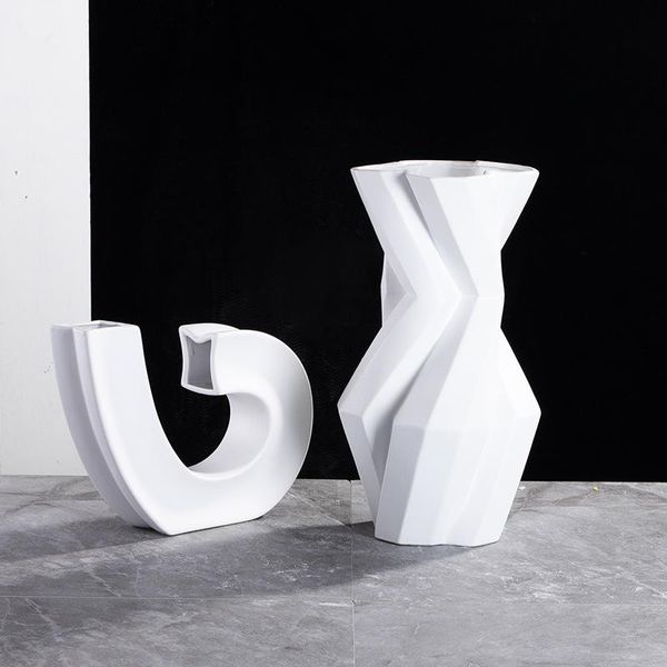 Vases Creative Céramique Noir Et Blanc Doux Géométrique Simple Vase Décoration Salon Chambre Maison Ornements