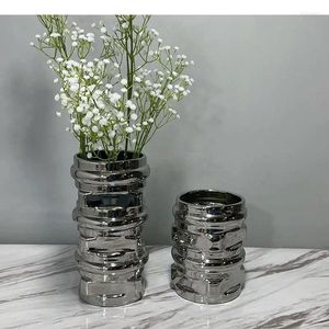 Vazen creatieve cirkelvormige zilveren keramische vaas bloemen potten bureau decoratie bloem arrangement porselein bloemen modern huisdecor
