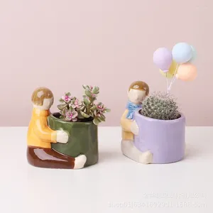 Vazen creatief stel kleine bloempot cartoon boy girl sappige potten macetas decorativas keramiek voor planten bureaublad home decor