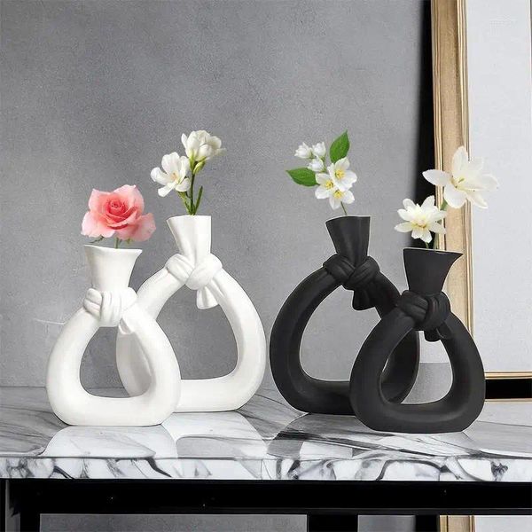Vases Creative Flowers Vase Art Ceramic for Decor Home Modern Boho Circular Hollow Donuts