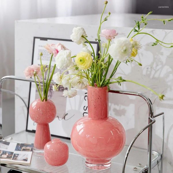 Vases Creative Glass Hydroponic Pink Vase Nordic Living Room Dining Tablet pour fleurs Accessoires de décoration intérieure