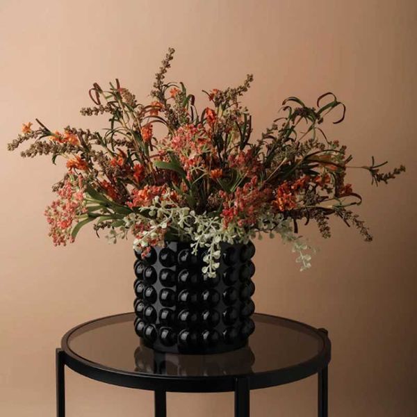 Vases Vase en verre créatif bulles Surface décorative comptoir Vases à fleurs décoration de chambre nordique noir Transparent porte-plante YQ240117