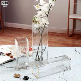 Jarrones Vasos creativos Vase de vidrio Cold Grain Gold Mouth Ambiente simple Decoración de la sala de estar