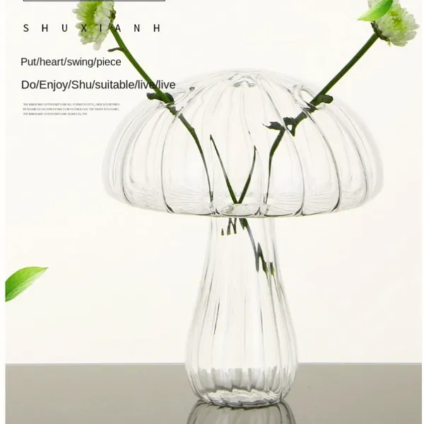 Vases Creative Glass Vase INS Champignon Ornements Hydroponic Transparent Table Flower For Home Living Room Decoration Nordic