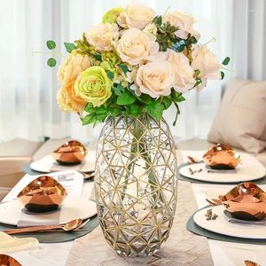 Vases Vase en verre créatif lumière décoration de luxe salon américain arrangement de fleurs table à manger européenne meuble TV