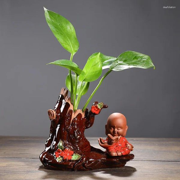 Vases Creative Glazed Pottery Water Planting Tabletop Vase the Little Monk Tea Pet Home Decoration Pots Flower Pots Céramique Handwork