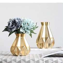 Vases créatifs en céramique dorée, Style nordique, décorations simples pour la maison, accessoires de fleurs