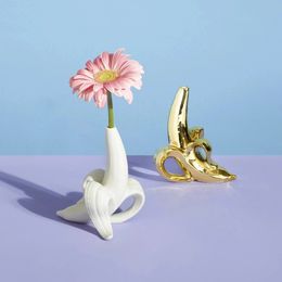Vases créatifs en céramique pour la maison, or blanc mat, bourgeon de banane, table de fruits, petite bouche, pot d'ornement, décoration de la maison, 231109
