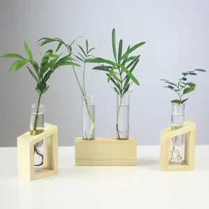 Vases en verre de récipient de végétaire hydroponique créative avec support en bois