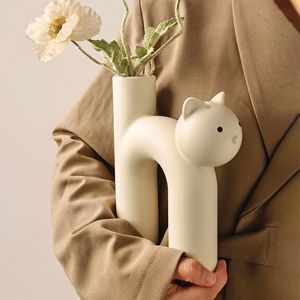Vases créatif coréen noël mignon tubulaire chat Vase salon maison bureau décoration 230731