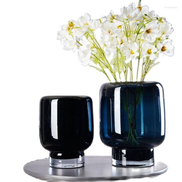 Vases Vase en verre de salon créatif Ornements nordiques Table de décoration haute de couleur bleu doux