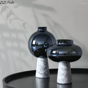 Vases Creative Marble Base Glass Vase Fleurs Pots de bureau Décoration Arrangement de fleurs Circulaire Room Floral Décor esthétique