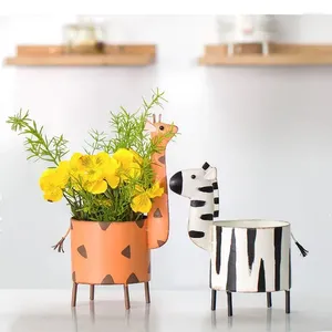 Vazen creatieve metalen vaas bloem pot simulatie schattige cartoon dieren zebra bureaublad ambachten kinderkamer decoratie accessoires
