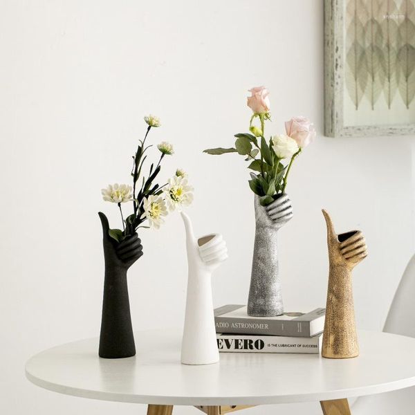 Jarrones creativos nórdicos modernos con pulgar para decoración de bodas, jarrón de cerámica, maceta sencilla para sala de estar, hogar, mesa, oficina, decoración de escritorio