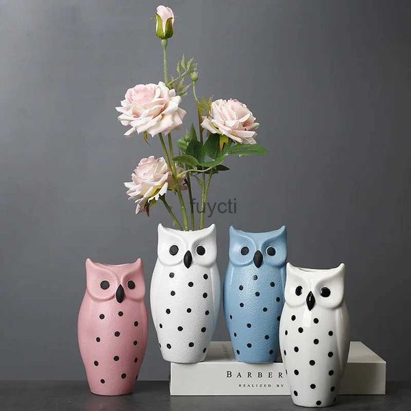 Vases Créatif hibou Vase en céramique hydroponique Vase séché fleur décoration fleur Arrangement décor à la maison bureau Art ornement YQ240117