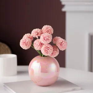 Vazen creatief parelpoeder kleur keramische vaas roze witte ronde bal bloem arrangement hydrocultuur bureaubladdecor