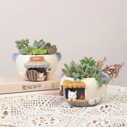 Vases Planteur créatif pour décorations de jardin succulentes résine pot de fleur ornement décoratif fée jardin chat renard décor de table 231207