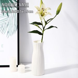 Vases créatifs en plastique rose nordique couleur ornements fleur sèche humide Imitation glaçure jardinière salon décoration 230428