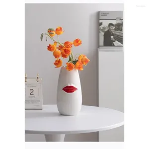 Vazen Creatieve Rode Lippen Keramische Vaas Bureaudecoratie Minimalisme Porselein Bloemen Potten Bloemstuk Bloemen