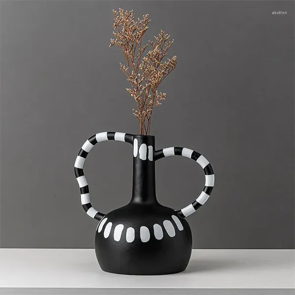 Vases Vase en résine créative, points noirs et blancs, arrangement de fleurs, décoration abstraite de la maison, ornements artisanaux