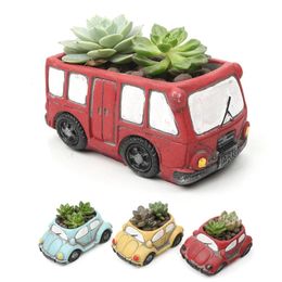 Vases Créatif rétro voiture forme plantes succulentes Pots Mini Pot de fleur décoratif bureau pot de fleurs Micro paysage maison jardin décor 231207