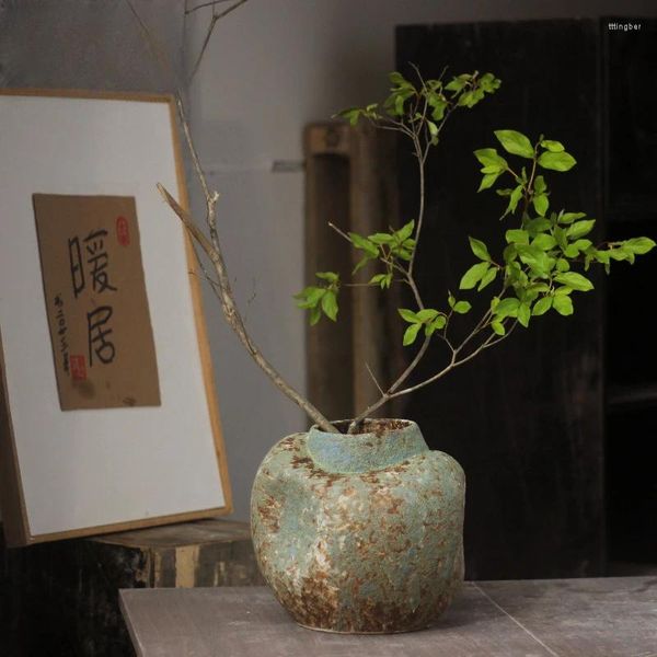 Vases Creative Rétro Vase En Céramique Ornements À La Main Vieux Pots De Poterie Zen Pots De Fleurs