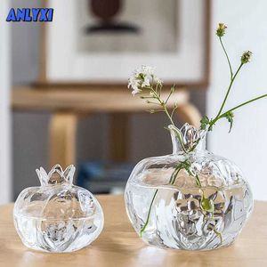 Vazen Creative Simple Small Granegranate Glass Vase Desktop Hydroponic Mooie Hydroponic Flower Ornament Home Decor Vase Transparant P230411