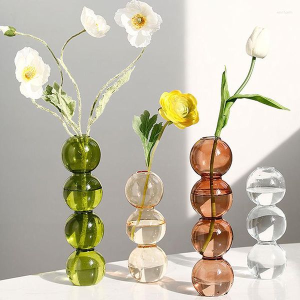 Vases Tomates créatives sur bâtons Vase à bulles Simple hydroponique Transparent décor à la maison salon boule de verre colorée