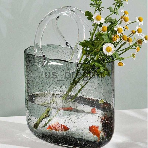 Vases Creative Vases En Verre Transparent Fish Tank Décoration Pour La Maison Salon Bulle Arrangement De Fleurs Sac À Main Vase Ornements x0630