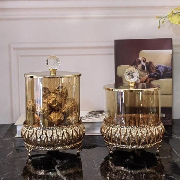 Vases créatifs transparents en verre d'or, pot de bonbons en métal, bouteille de stockage scellée, décoration artisanale de biscuits au chocolat