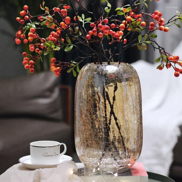 Vases Creative Vase Lumière De Luxe Glace Fissure Verre Transparent Pot De Fleur Salon Décor À La Maison Décoration Artisanat