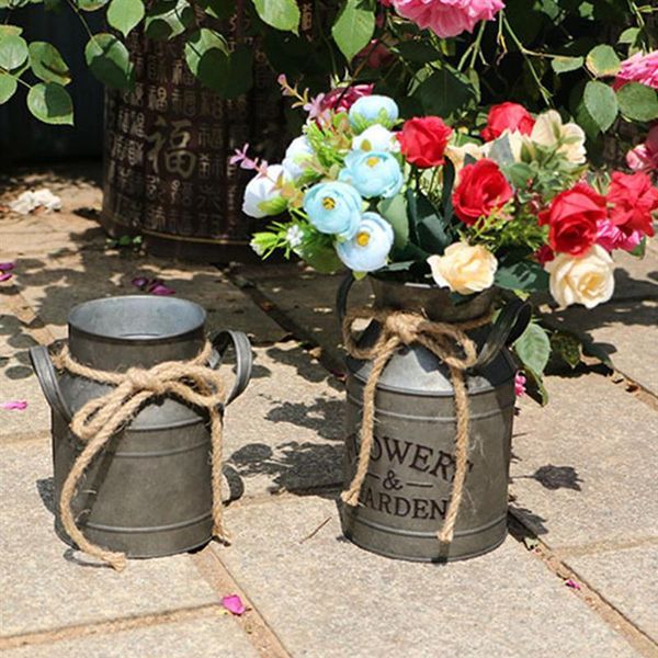 Vases créatif Vintage vieux seau en étain Pot de fleur Vase décoration ornements meubles accessoires jardin pot à lait européen