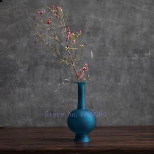 Vazen Creativiteit Glas Blauwe Vaas Chinese Stijl Frosted Transparant Bloemstuk Accessoires Moderne Woondecoratie Bruiloft