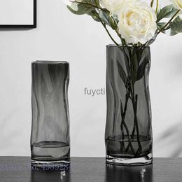Vases Créativité Vase en verre lignes de pliage transparentes cylindrique hydroponique arrangement de fleurs accessoires décoration de la maison Vase à fleurs YQ240117